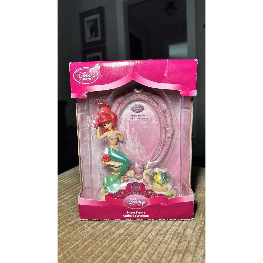 NEW Disney Store Little Mermaid 3.5” x 5” Photo Frame Ariel Flounder Snow Globe
